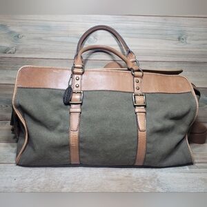 Vintage Fossil Leather & Canvas Olive Duffle Bag Overnight Weekender Travel